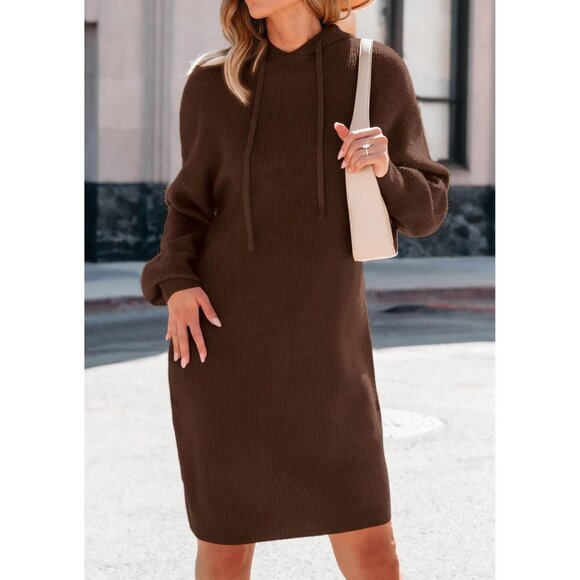Women’s Fall Sweater Dress Chunky Knit Oversized Hoodie Tunic Casual - Picture 5 of 8